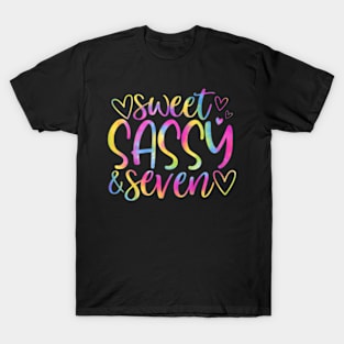 Kids 7Th Birthday Sweet Sassy And Seven Girls 7 Years Old Tie Dye T-Shirt